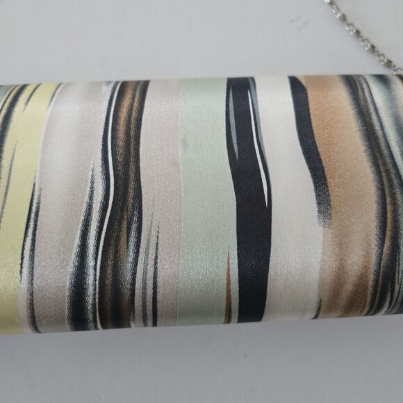 Bijoux Terner Clutch Purse Evening Hand Bag Multicolored Striped Fabric Silver‎ - Picture 4 of 11